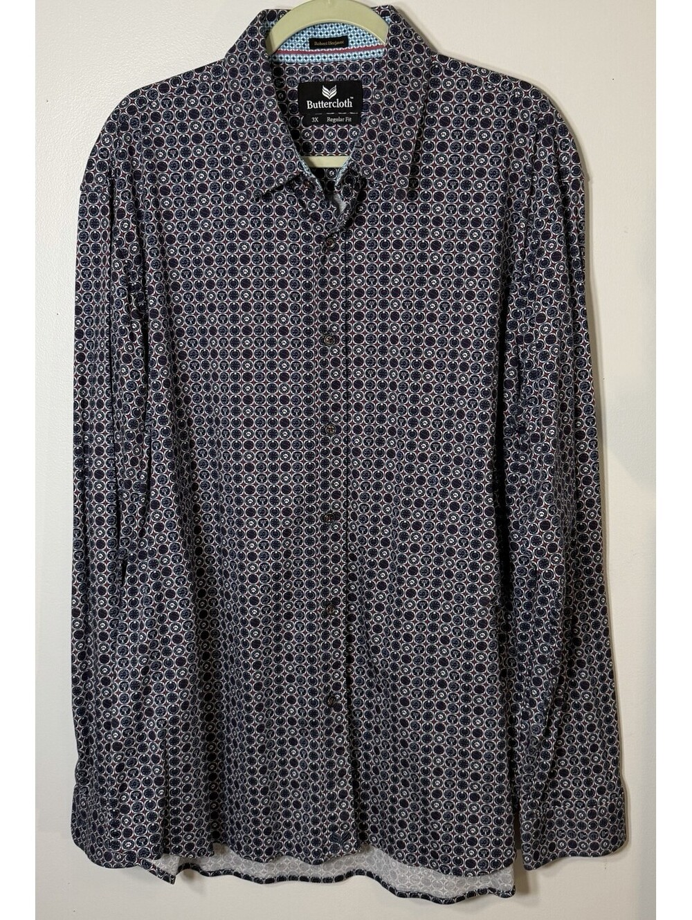 Buttercloth 3XL Shirt Long Sleeve Reg Fit Stretch Button Down Geometric Print